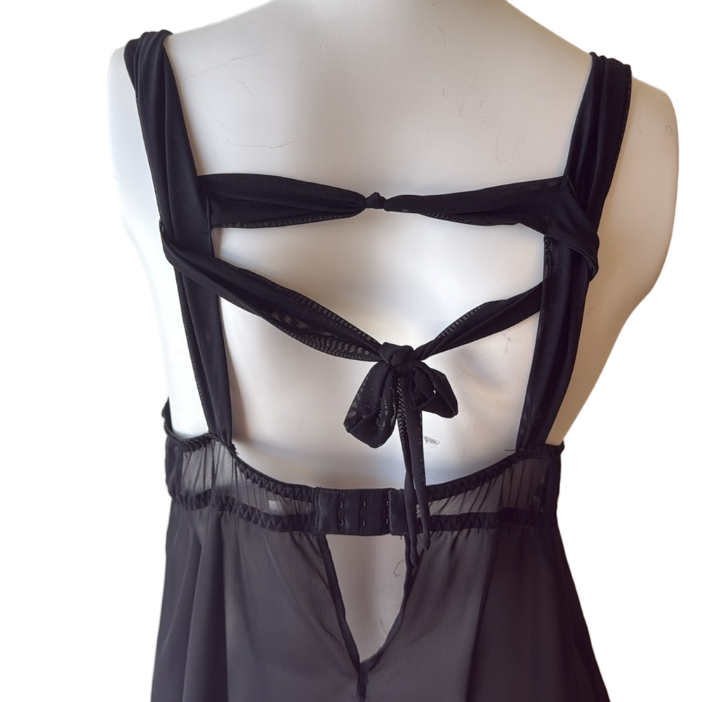 Inner Secret Black Sheer Embroidered Babydoll Gown Large - Picture 5 of 6
